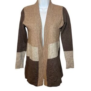 Charter Club Luxury 100% Cashmere Colorblock Open Front Cardigan Brown Tan XS